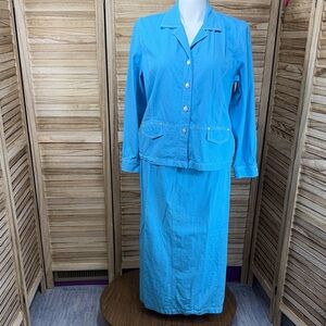 Saint Germain Paris Blue Long Sleeve Button Down And Skirt Set Vintage  Size XL